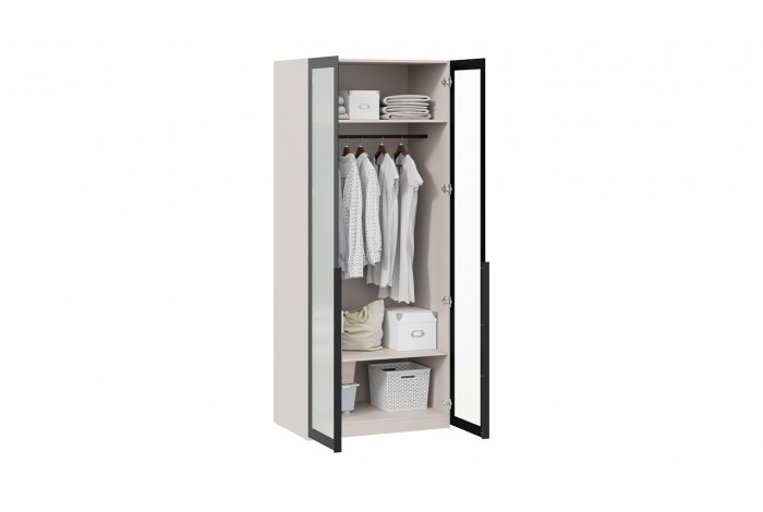 Шкаф для одежды «Порто» (580) с 2 дверями со стеклом - СМ-393.07.009 Кашемир матовый, Графит, Стекло сатин черное