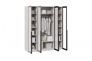 Шкаф для одежды Порто (580) с 2 глухими и 2 стеклянными дверями Кашемир матовый, Кашемир сатин, Графит, Стекло сатин
