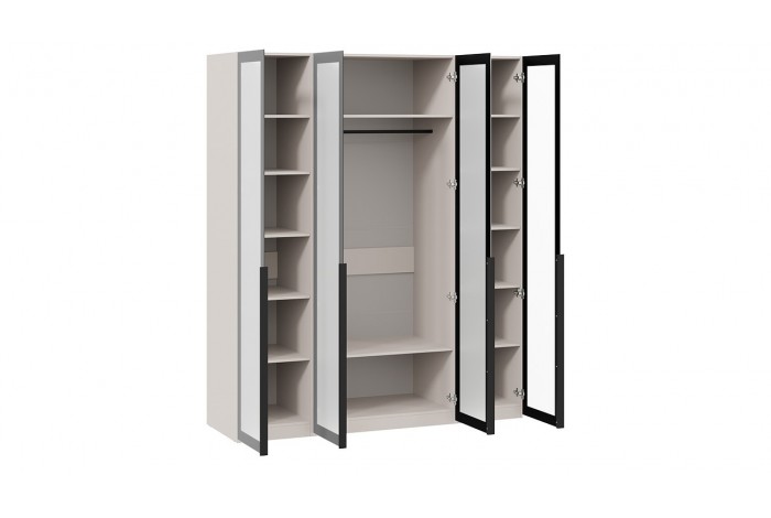Шкаф для одежды «Порто» (580) с 2 глухими и 2 стеклянными дверями - СМ-393.07.116 Кашемир матовый, Кашемир сатин, Графит, Стекло сатин