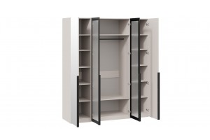 Шкаф для одежды Порто (580) с 2 зеркальными и 2 стеклянными дверями Кашемир матовый, Графит, Стекло сатин черное