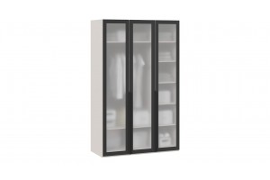 Шкаф для одежды Порто (580) с 3 стеклянными дверями Кашемир матовый, Графит, Стекло сатин черное