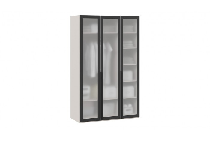 Шкаф для одежды «Порто» (580) с 3 стеклянными дверями - СМ-393.07.117 Кашемир матовый, Графит, Стекло сатин черное
