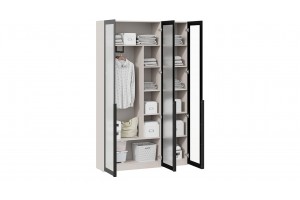 Шкаф для одежды Порто (580) с 3 стеклянными дверями Кашемир матовый, Графит, Стекло сатин черное