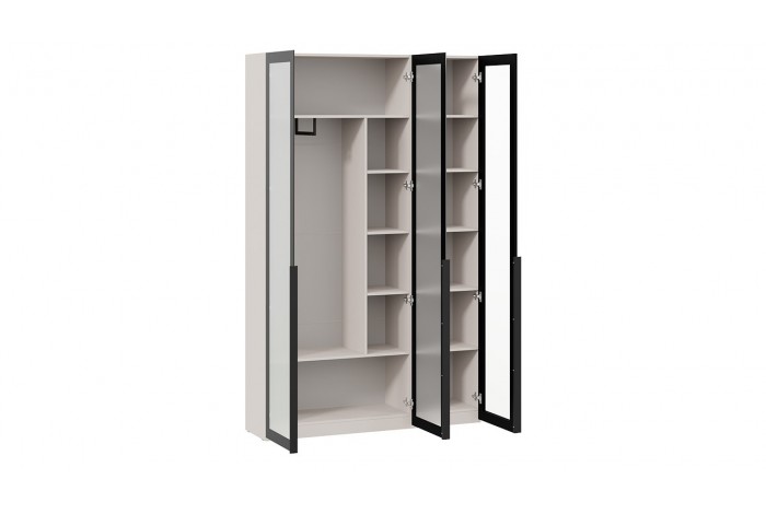 Шкаф для одежды «Порто» (580) с 3 стеклянными дверями - СМ-393.07.117 Кашемир матовый, Графит, Стекло сатин черное