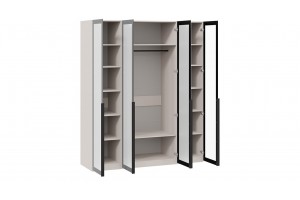 Шкаф для одежды Порто (580) с 4 стеклянными дверями Кашемир матовый, Графит, Стекло сатин черное
