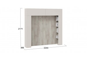 Шкаф навесной Порто (366) со стеллажами и декоративными панелями Кашемир матовый, Баттл Рок, Кашемир сатин