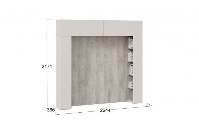 Шкаф навесной Порто (366) со стеллажами и декоративными панелями - СМ-393.21.022-23 Кашемир матовый, Баттл Рок, Кашемир сатин