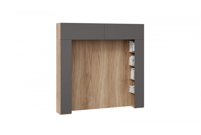 Шкаф навесной Порто (366) со стеллажами и декоративными панелями - СМ-393.21.022-23 Яблоня Беллуно, Графит софт