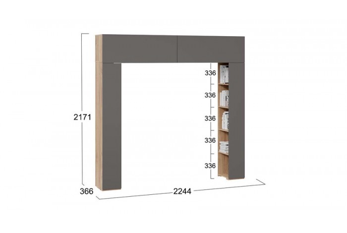 Шкаф навесной «Порто» (366) со стеллажами - СМ-393.21.022 Яблоня Беллуно, Графит софт