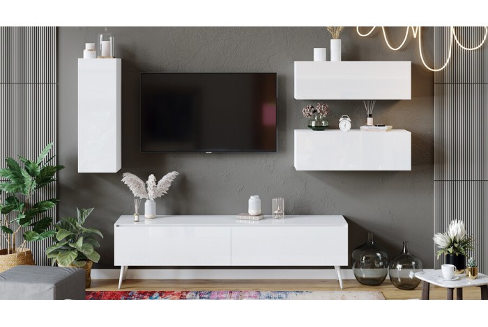 Гостиная «Глосс» №8 - Глосс ГН 319.08 Белый глянец, Стекло Белый глянец, Белый