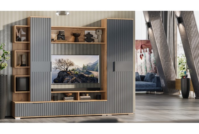 Гостиная «Моника» Дуб Крафт золотой, Графит матовый