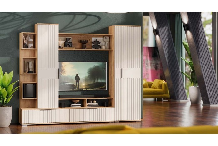 Гостиная «Моника» Дуб Крафт золотой, Кашемир сатин