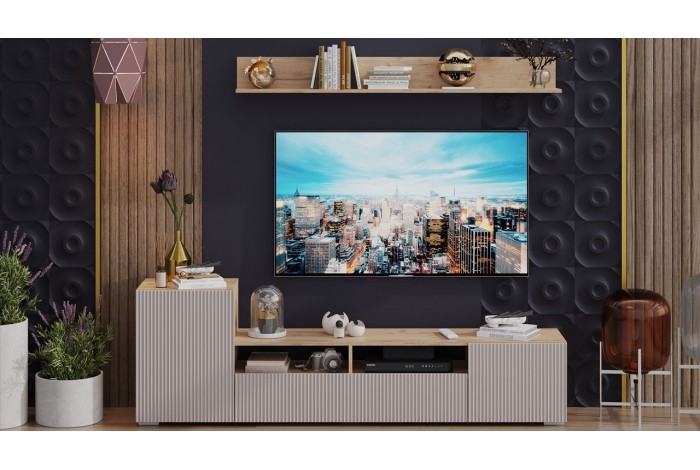 Гостиная «Сильвия» Тип 2 Дуб Крафт золотой, Кашемир сатин