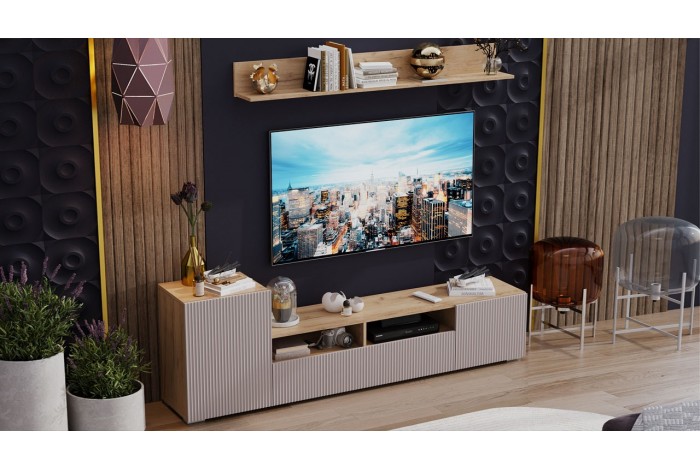 Гостиная «Сильвия» Тип 2 Дуб Крафт золотой, Кашемир сатин