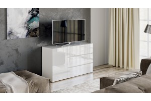 Комод Glance Тип 2 Белый (поры дерева), Стекло Белый глянец