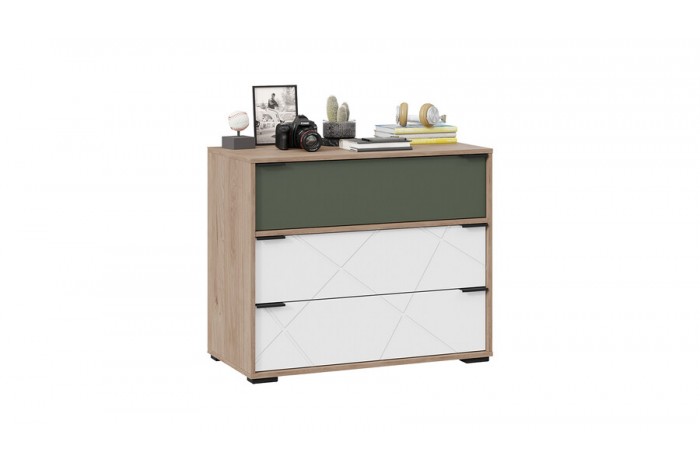 Комод «Лео» - ТД-410.04.01 Гикори джексон/Белый матовый/Дымчатый зеленый