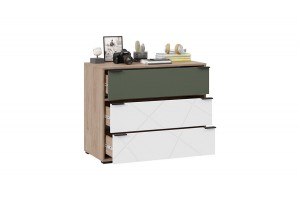 Комод Лео Гикори джексон/Белый матовый/Дымчатый зеленый