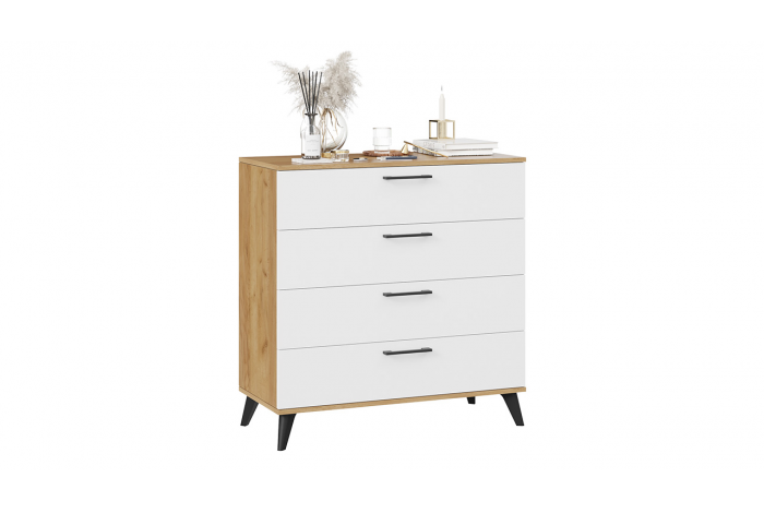 Комод «Нео» с опорами Дуб Крафт золотой, Белый, Черный матовый