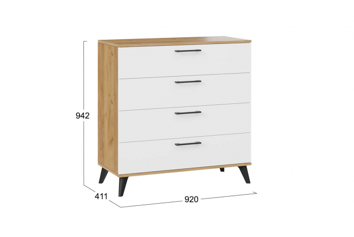 Комод «Нео» с опорами Дуб Крафт золотой, Белый, Черный матовый