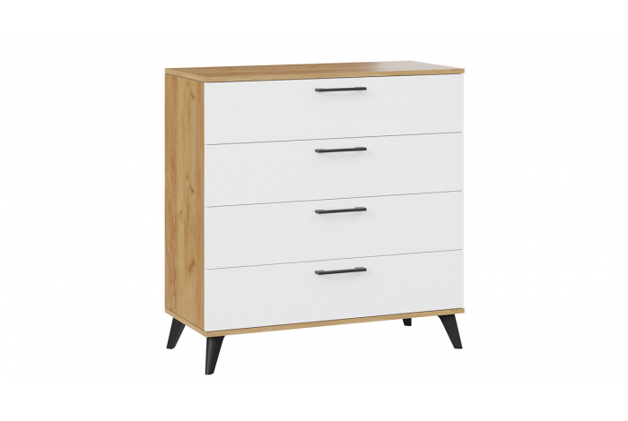 Комод «Нео» с опорами Дуб Крафт золотой, Белый, Черный матовый