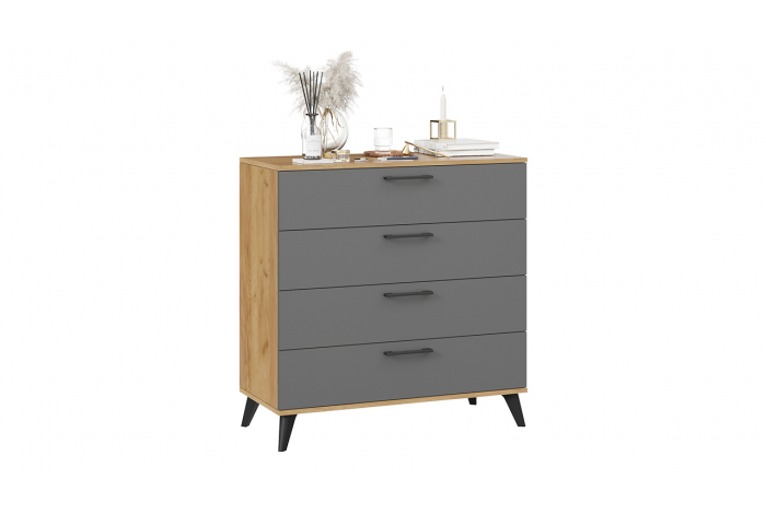 Комод «Нео» с опорами Дуб Крафт золотой, Серый графит, Черный матовый