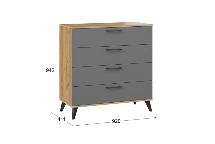 Комод «Нео» с опорами Дуб Крафт золотой, Серый графит, Черный матовый