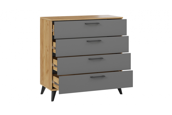 Комод «Нео» с опорами Дуб Крафт золотой, Серый графит, Черный матовый