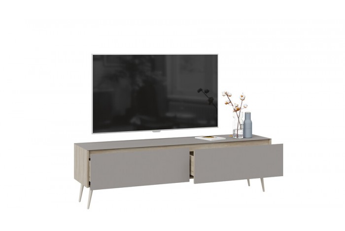 Тумба для теле- и радиоаппаратуры «Глосс» с опорами - СМ-319.03.011 Баттл Рок, Стекло Светлый Stone(St), Бежевый