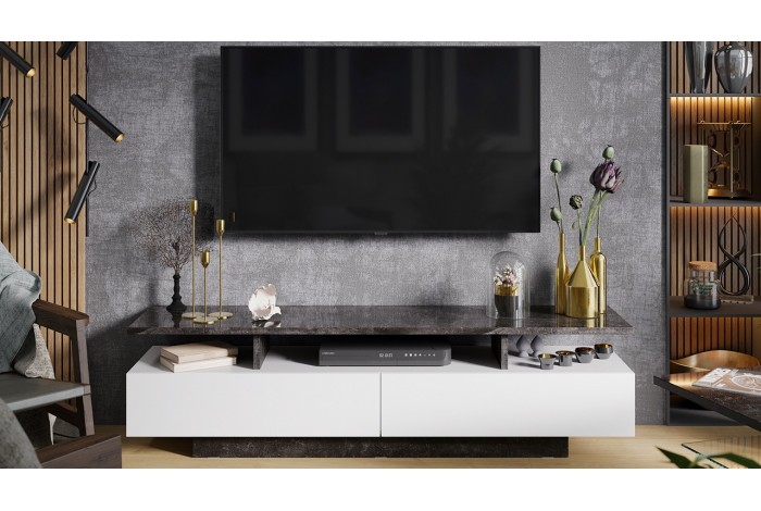 Тумба ТВ «Монтана» тип 1 - КМ+02.84.000.024 Белый, Ателье темный глянец