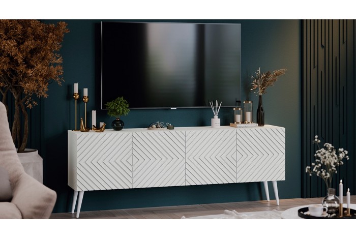 Тумба ТВ «Танго» с опорами Белый, Холст Белый