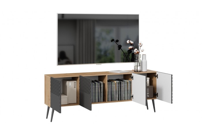 Тумба ТВ «Танго» с опорами Дуб крафт золотой/Холст вулкан