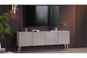 Тумба ТВ Танго с опорами Глиняно серый, Холст латте