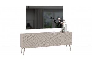 Тумба ТВ Танго с опорами Глиняно серый, Холст латте