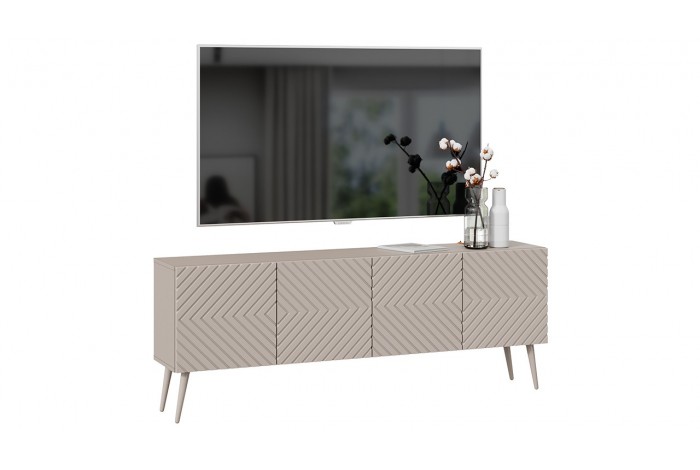 Тумба ТВ «Танго» с опорами Глиняно серый, Холст латте