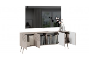 Тумба ТВ Танго с опорами Глиняно серый, Холст латте