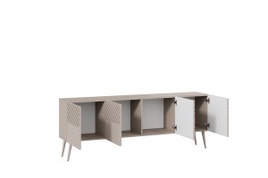 Тумба ТВ Танго с опорами Глиняно серый, Холст латте