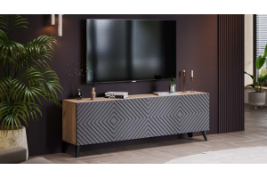 Тумба ТВ Танго Тип 1 с опорами Черный матовый, Дуб Крафт золотой, Холст Вулкан