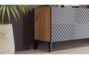 Тумба ТВ Танго Тип 1 с опорами Черный матовый, Дуб Крафт золотой, Холст Вулкан