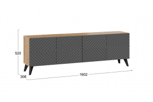Тумба ТВ Танго Тип 1 с опорами Черный матовый, Дуб Крафт золотой, Холст Вулкан