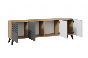 Тумба ТВ Танго Тип 1 с опорами Черный матовый, Дуб Крафт золотой, Холст Вулкан