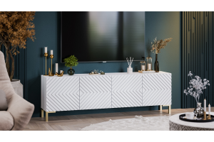 Тумба ТВ Танго Тип 1 с опорами Золото розовое, Белый, Холст Белый