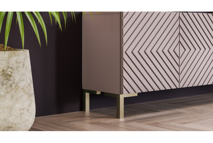 Тумба ТВ «Танго» Тип 1 с опорами Золото розовое, Глиняно серый, Холст латте