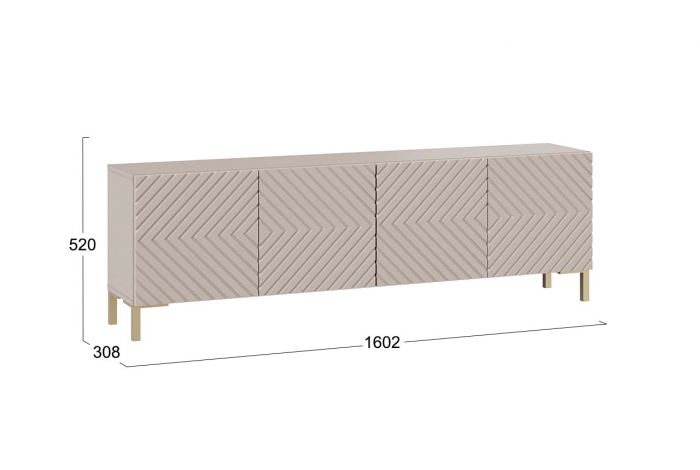 Тумба ТВ «Танго» Тип 1 с опорами Золото розовое, Глиняно серый, Холст латте