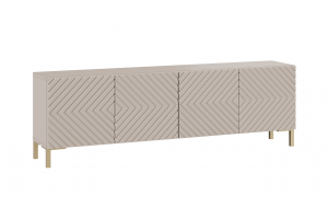 Тумба ТВ Танго Тип 1 с опорами Золото розовое, Глиняно серый, Холст латте