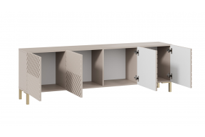 Тумба ТВ Танго Тип 1 с опорами Золото розовое, Глиняно серый, Холст латте