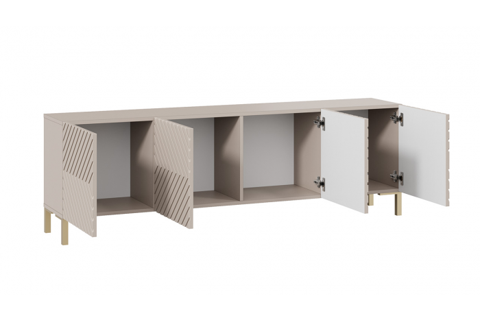 Тумба ТВ «Танго» Тип 1 с опорами Золото розовое, Глиняно серый, Холст латте