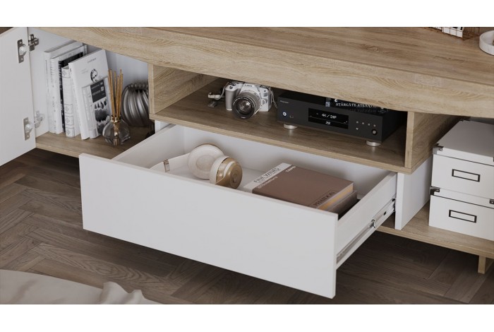 Тумба ТВ Тип 1 Белый Ясень, Дуб Сонома