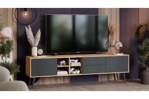 Тумба ТВ Тип 5 с опорами Дуб Крафт золотой, Антрацит, Серый