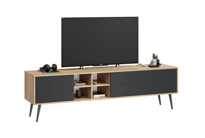 Тумба ТВ Тип 5 с опорами Дуб Крафт золотой, Антрацит, Серый