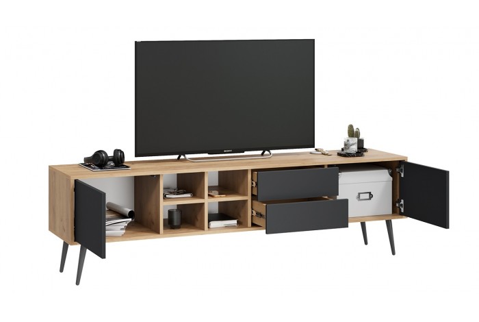 Тумба ТВ Тип 5 с опорами Дуб Крафт золотой, Антрацит, Серый